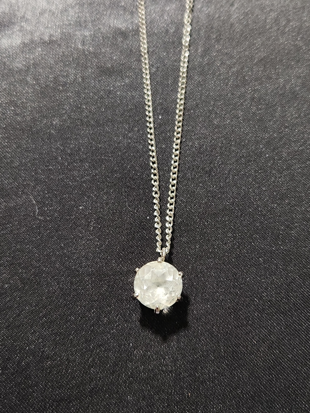 Vintage Silver Tone Clear Rhinestone Solitaire Pendant Necklace